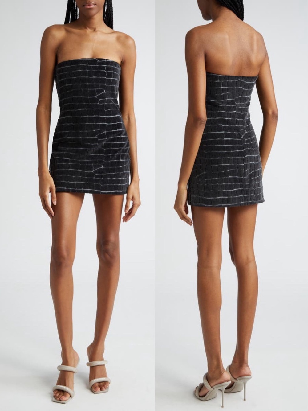 Alexander Wang Textured Strapless Mini Dress Washed Pepper 8 10 NWT Croc